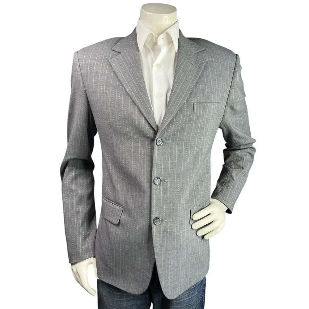 Giovanni Valentino Blazer Mens 34R Notched Lapel Gray Striped Sport Jacket